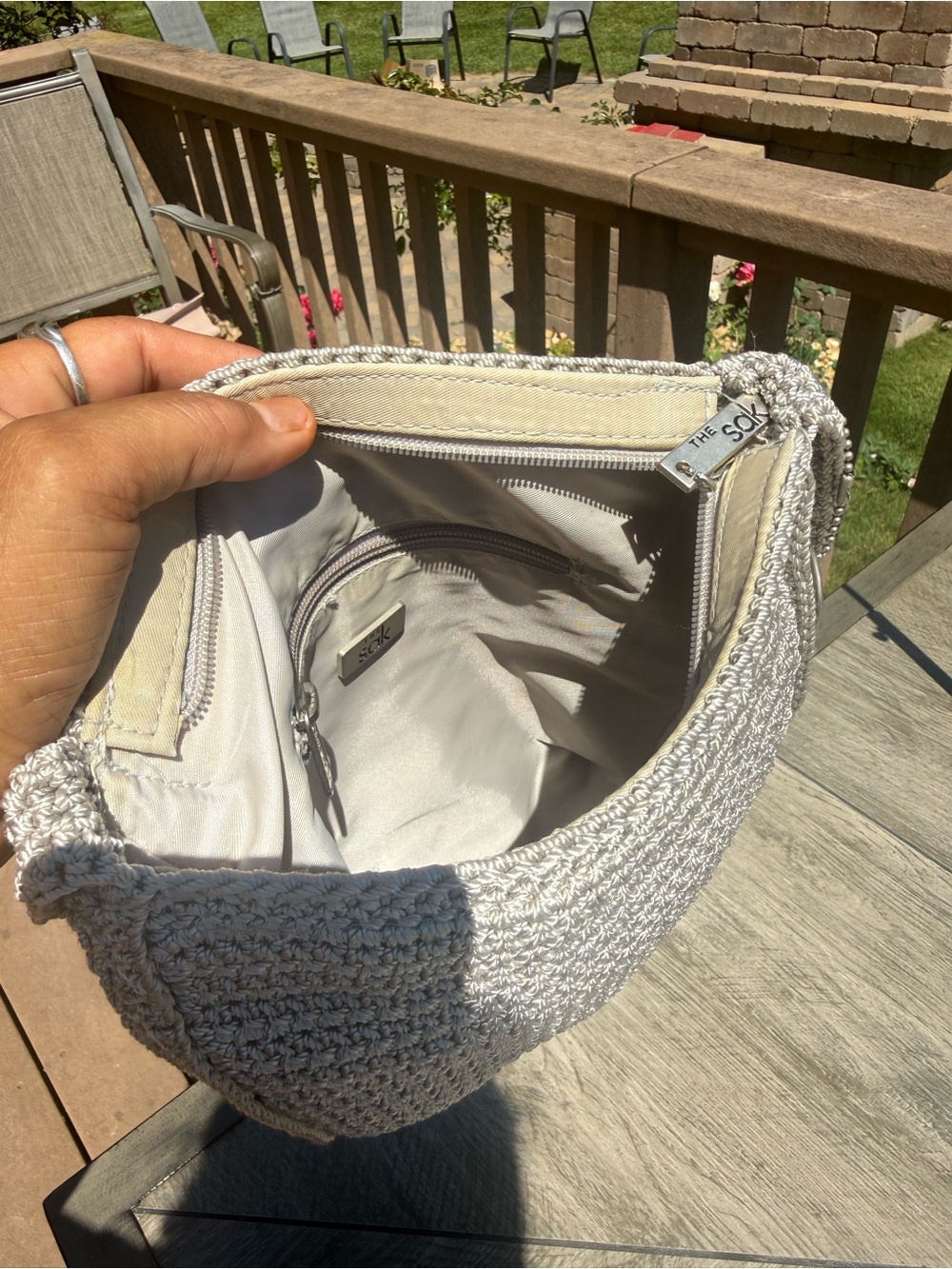 EUC The Sak Light Gray Crochet Crossbody Bag - Picture 9 of 11